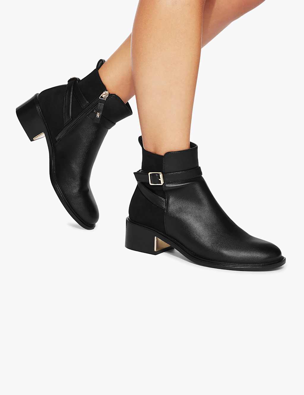 Kurt Geiger Buckle Strap Detail Block Heel Ankle Boots Black