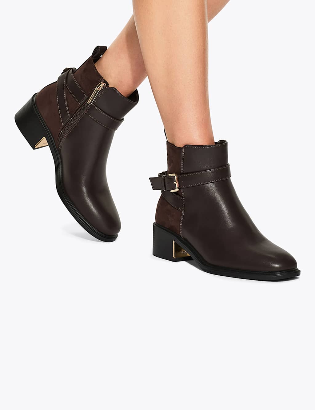 Kurt Geiger Buckle Strap Detail Block Heel Ankle Boots Brown