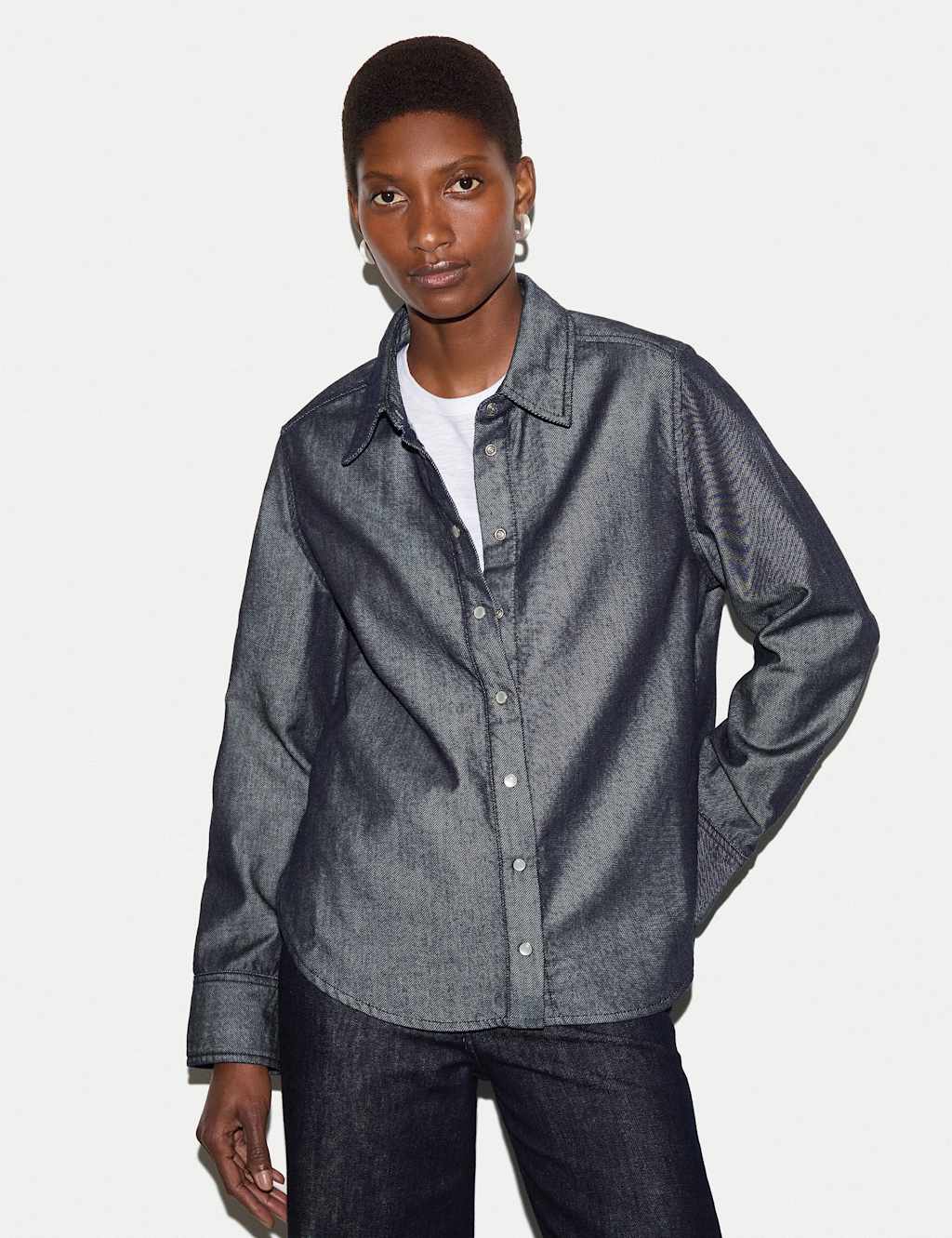 Jigsaw Women's Washed Denim Button Through Shirt - 10 - Indigo - Available at M&S