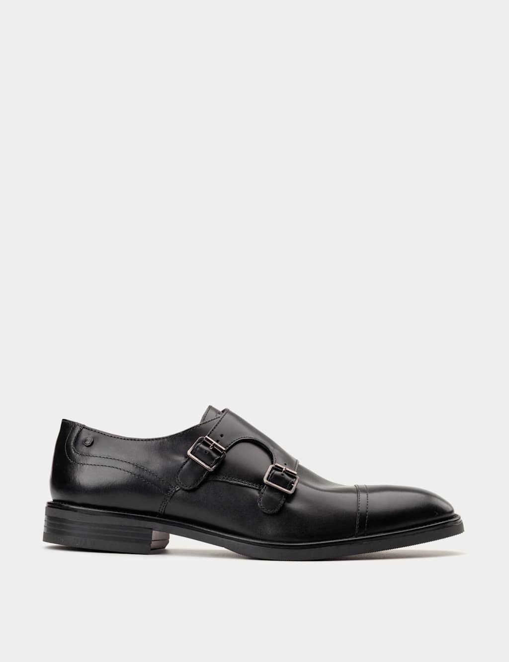 Base London Men's Leather Double Monk Strap Shoes - 10 - Black - Available at M&S