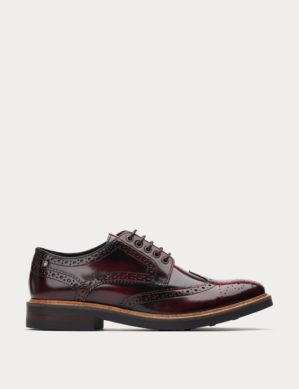 Base London Men's Leather Hi-Shine Brogues - 7 - Dark Burgundy - Available at M&S