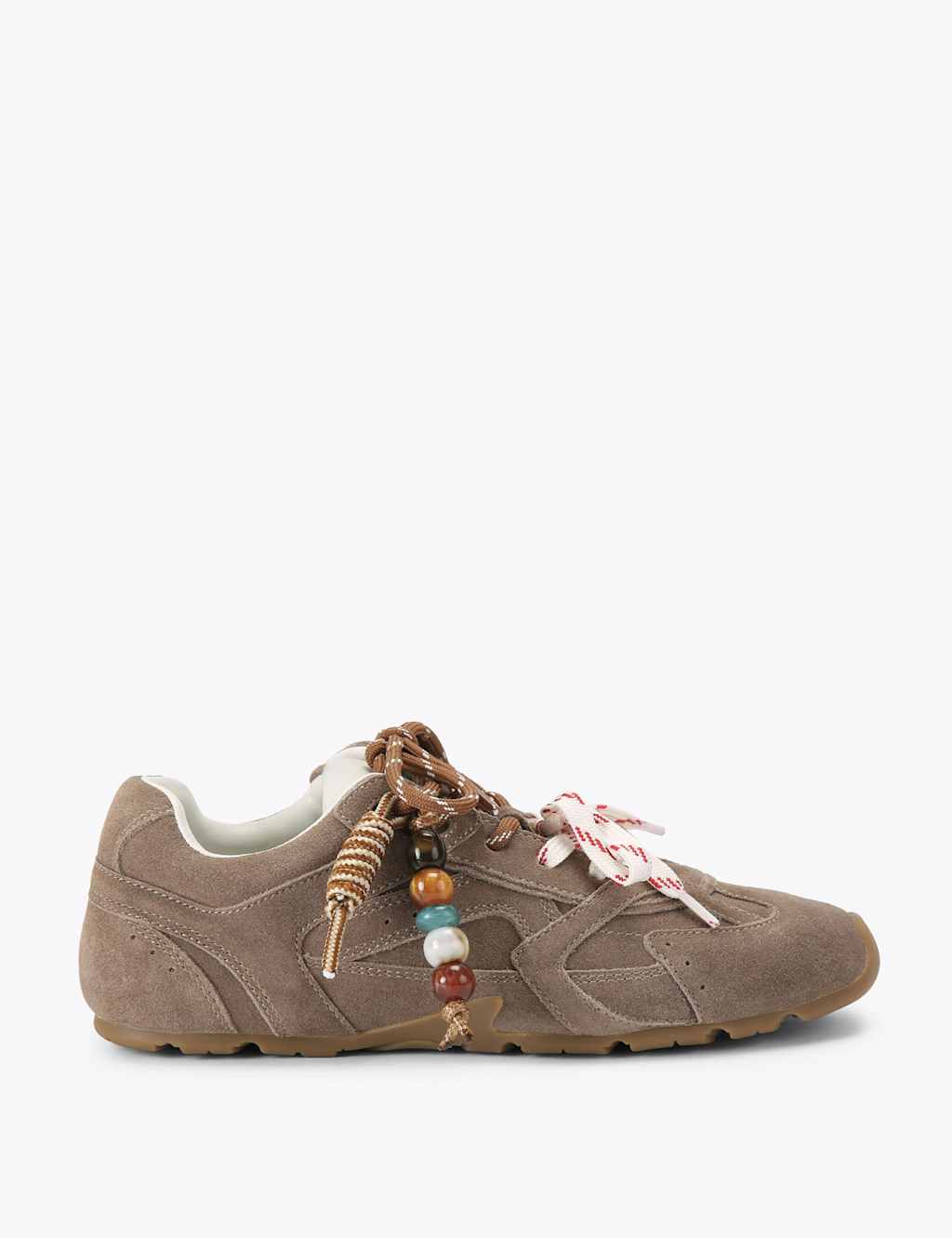 Steve Madden Women's Aziel Suede Double Lace Charm Trainers - 6 - Taupe - Available at M&S