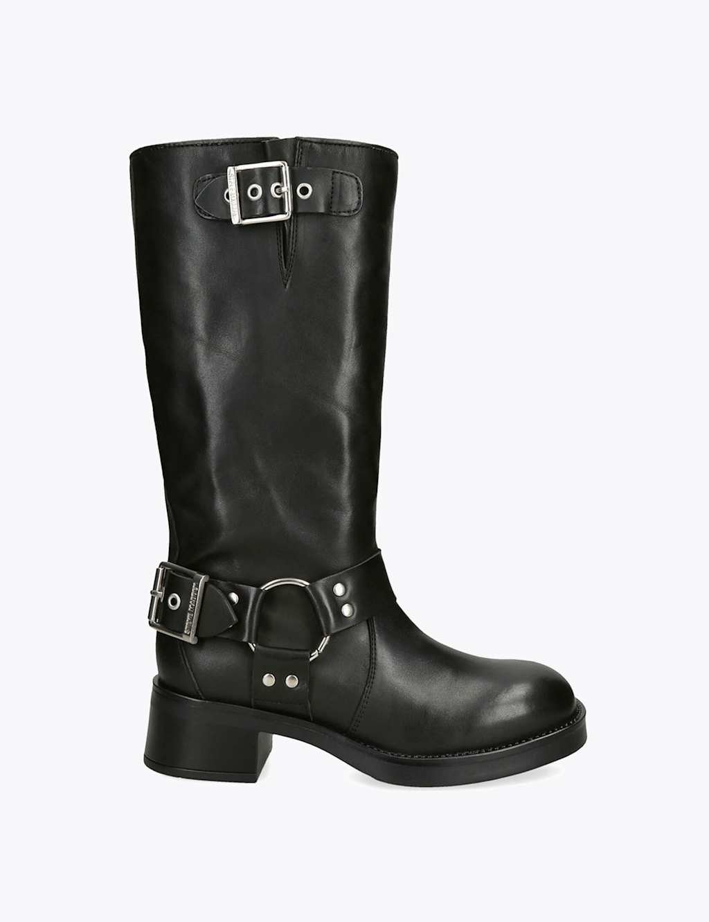 Steve Madden Women's Leather Biker Block Heel Mid Calf Boots - 7 - Black - Available at M&S
