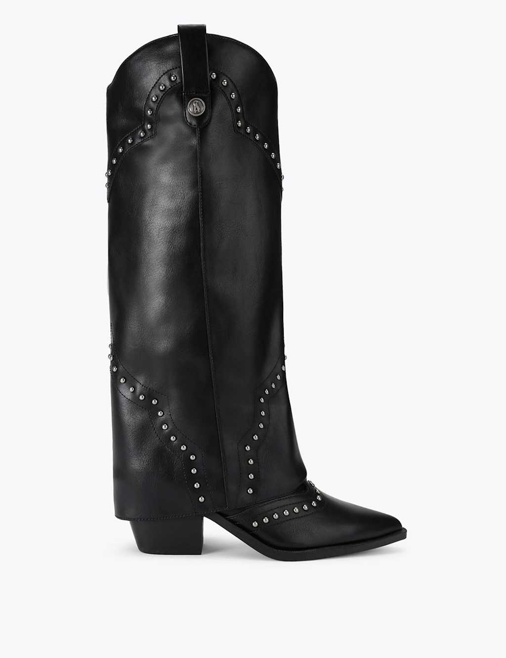Steve Madden Women's Leather Studded Block Heel Knee High Boots - 3 - Black - Available at M&S