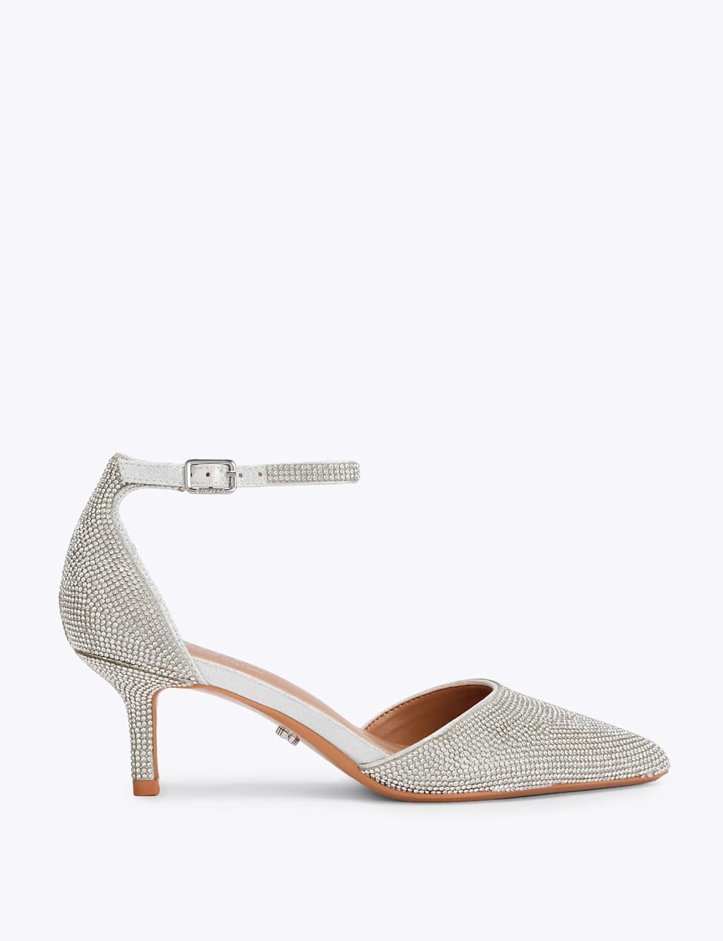 Carvela Sparkle Ankle Strap Stiletto Heel Court Shoes Silver