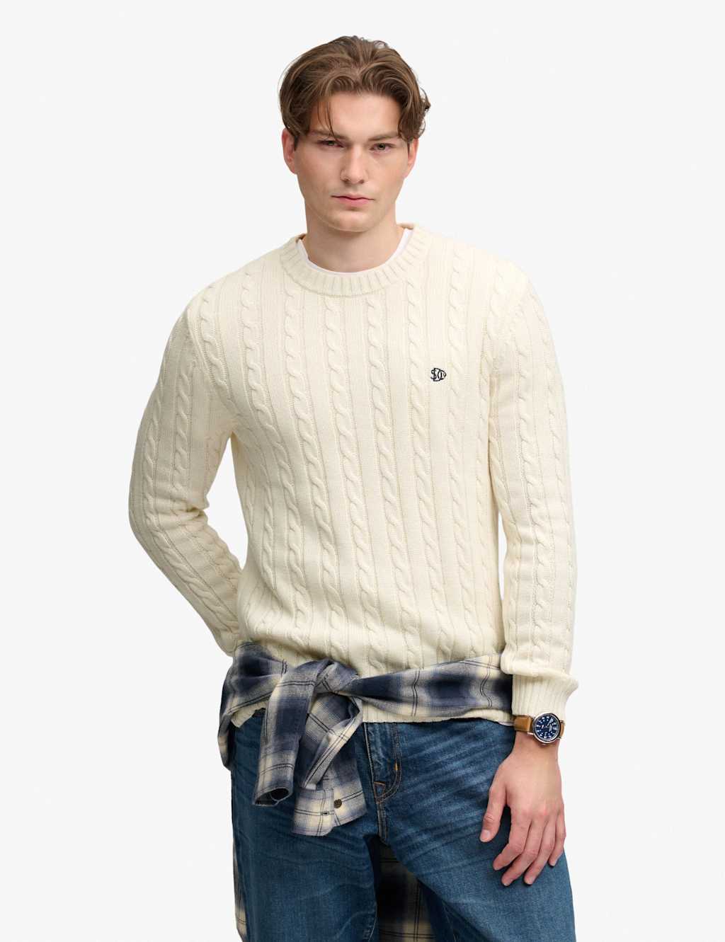 Superdry & Co Men's Pure Cotton Cable Crew Neck Jumper - S - Cream - Available at M&S