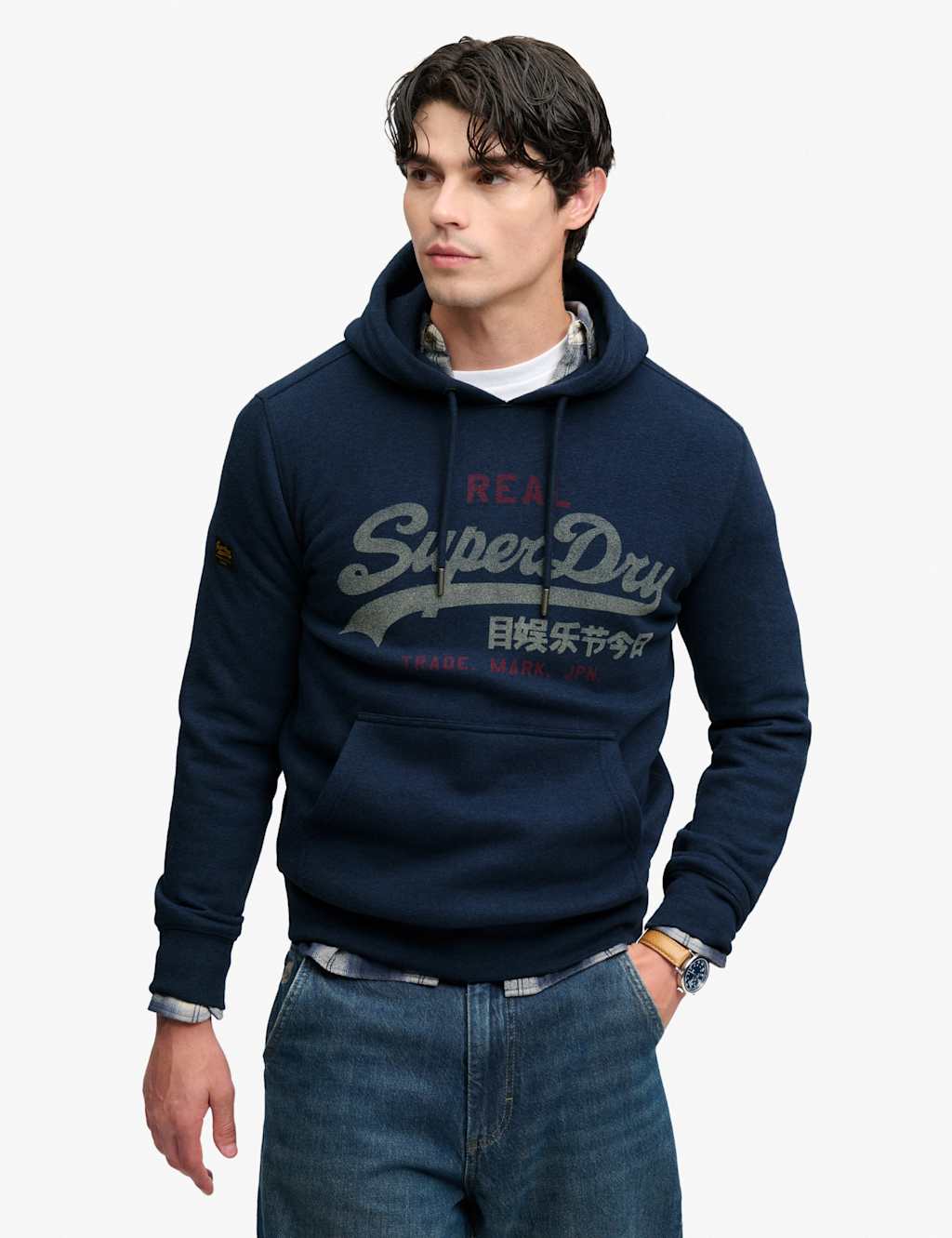 Superdry & Co Men's Cotton Rich Logo Graphic Hoodie - XL - Blue - Available at M&S