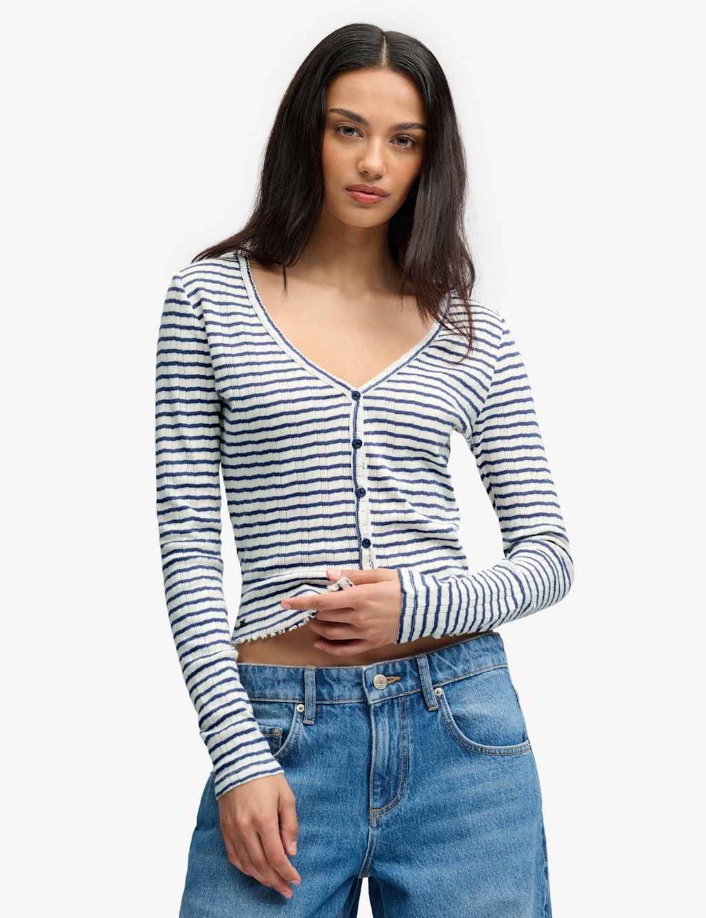 Superdry & Co Women's Pure Cotton Striped Cardigan - 8 - Navy Mix - Available at M&S