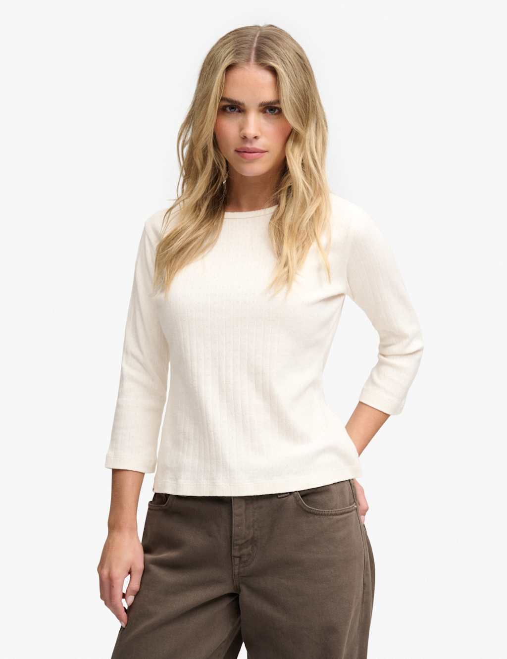 Superdry & Co Women's Pure Cotton Pointelle Top - 10 - White - Available at M&S