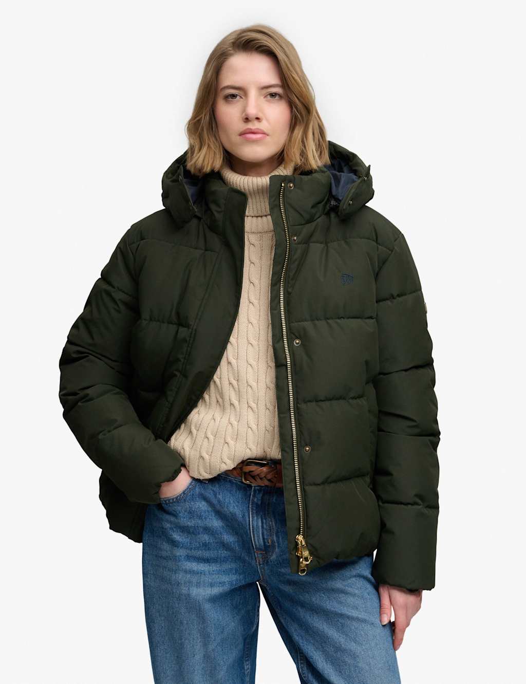Superdry & Co Women's Water Resistant Hooded Relaxed Puffer Jacket - 8 - Green - Available at M&S