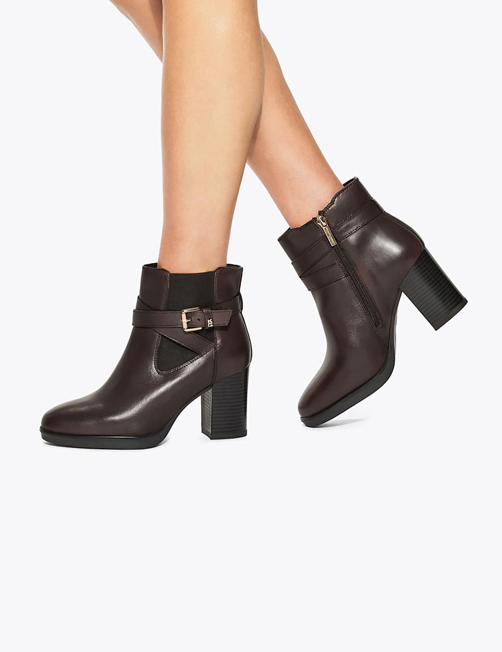 Kurt Geiger Women's Leather Buckle Block Heel Ankle Boots - 8 - Brown - Available at M&S