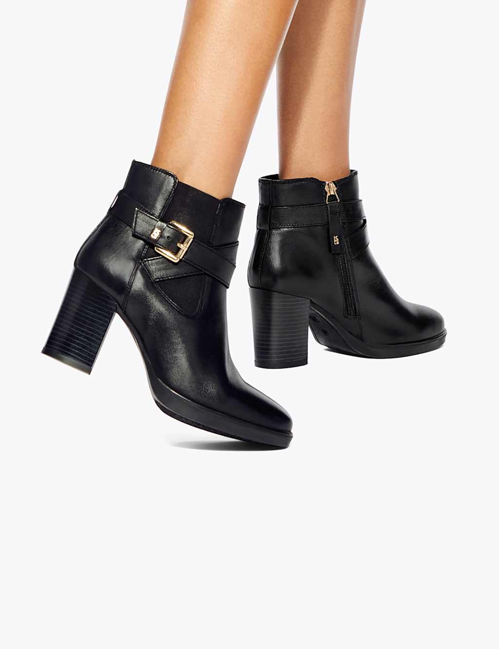 Kurt Geiger Women's Leather Buckle Block Heel Ankle Boots - 8 - Black - Available at M&S