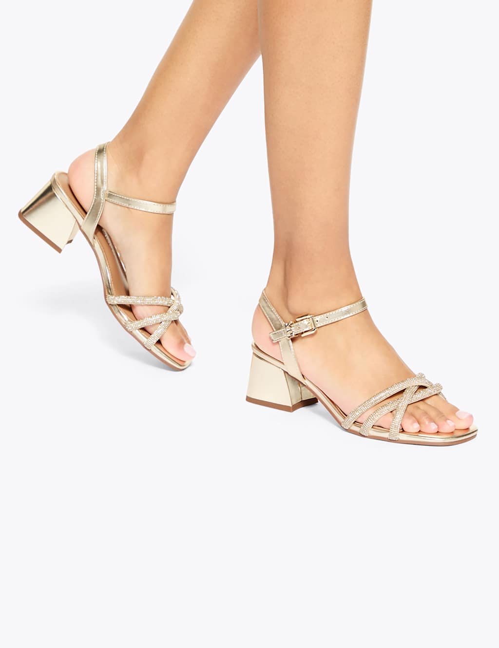 Kurt Geiger Women's Metallic Sparkle Block Heel Sandals - 3 - Gold Mix - Available at M&S