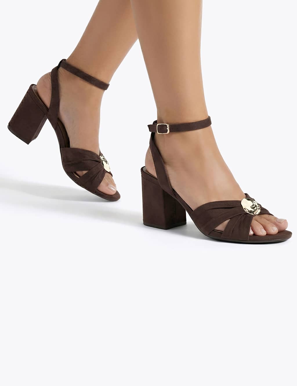 Kurt Geiger Women's Crossover Ankle Strap Block Heel Sandals - 4 - Brown - Available at M&S