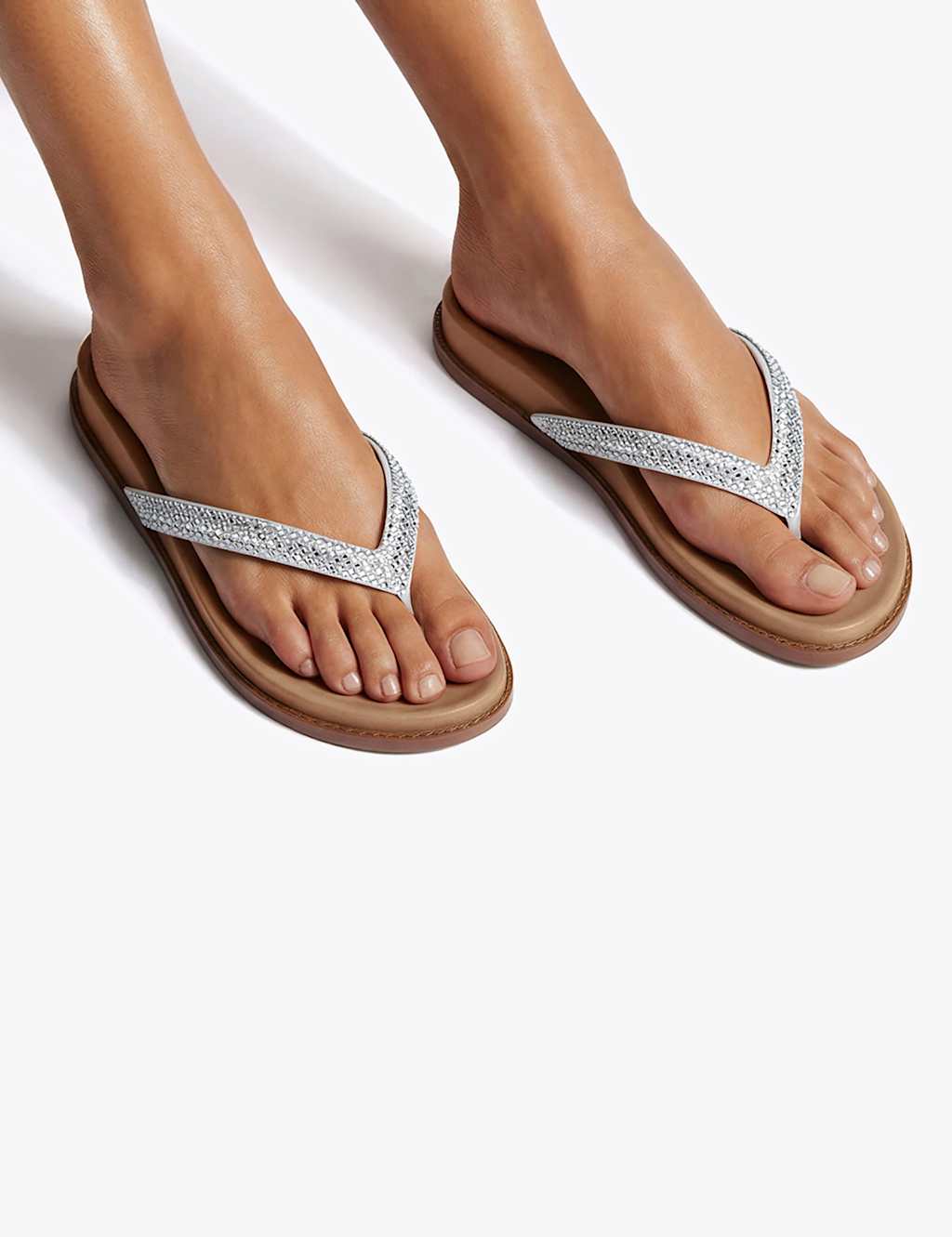 Kurt Geiger Women's Sparkle Flat Footbed Flip Flops - 3 - Silver - Available at M&S