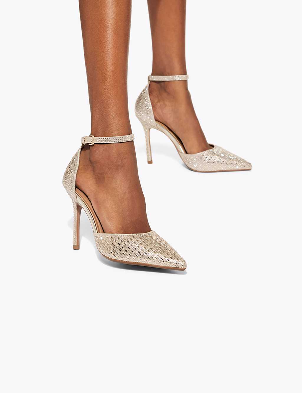Kurt Geiger Women's Sparkle Ankle Strap Stiletto Heel Court Shoes - 5 - Gold Mix - Available at M&S
