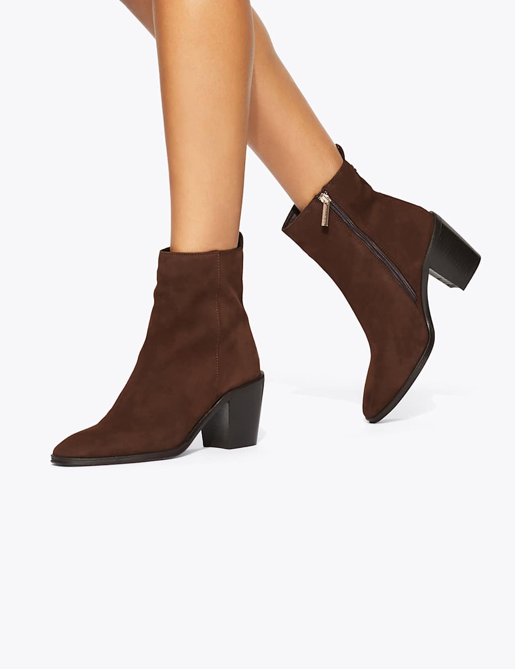 Kurt Geiger Women's Suede Block Heel Pointed Ankle Boots - 6 - Brown - Available at M&S