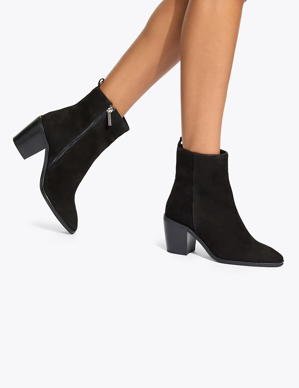 Kurt Geiger Women's Suede Block Heel Pointed Ankle Boots - 3 - Black - Available at M&S