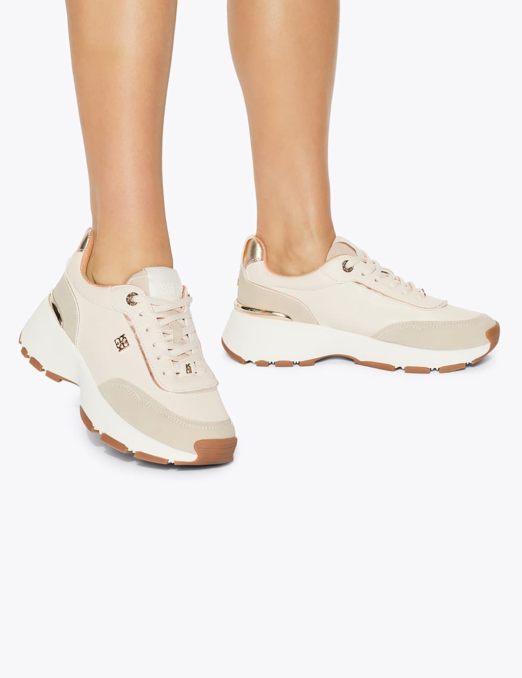 Kurt Geiger Women's Lace Up Logo Detail Chunky Wedge Trainers - 5 - Cream - Available at M&S