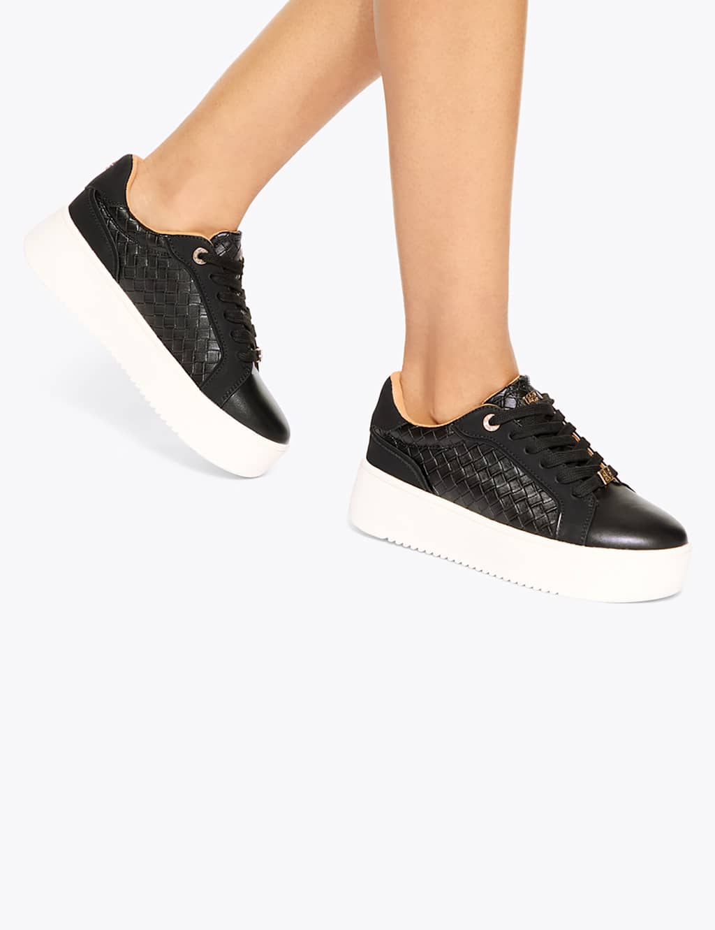Kurt Geiger Women's Lace Up Weave Detail Flatform Trainers - 4 - Black - Available at M&S