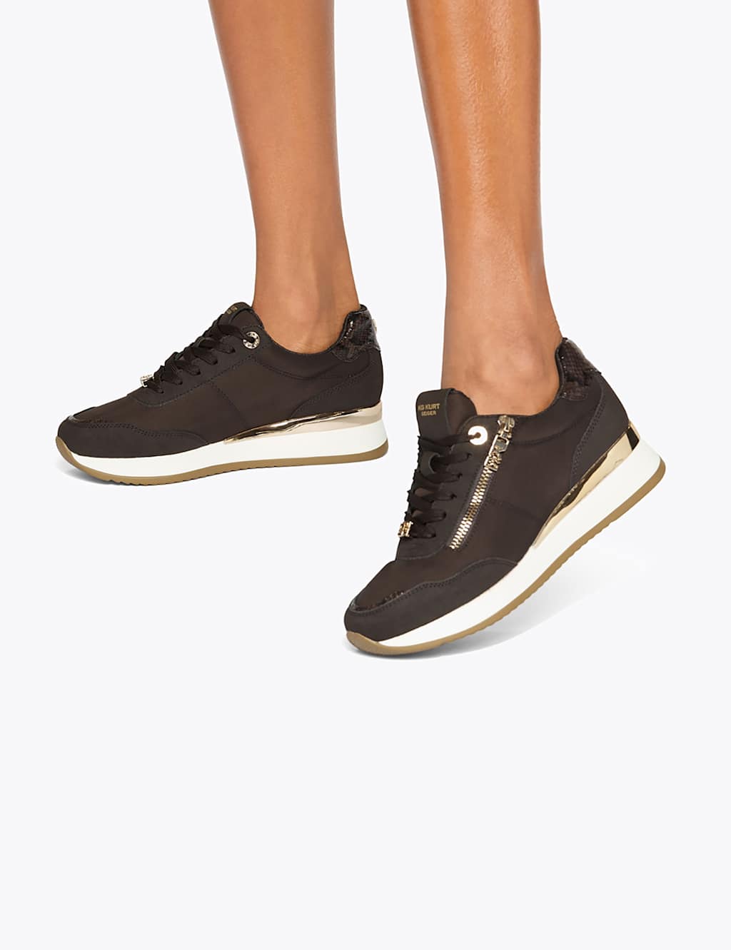 Kurt Geiger Women's Lace Up Zip Detail Wedge Trainers - 5 - Brown - Available at M&S