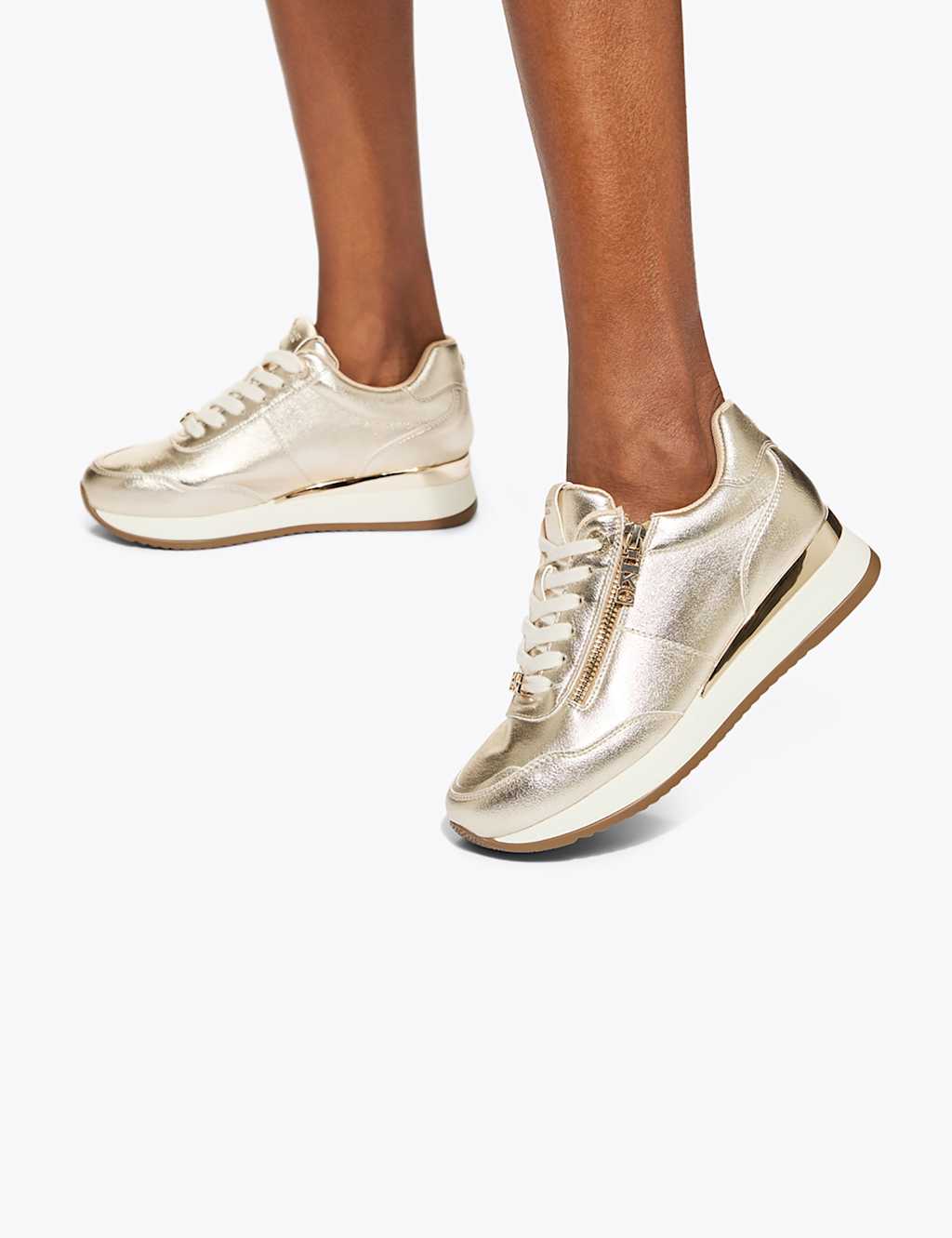 Kurt Geiger Women's Lace Up Zip Detail Wedge Trainers - 3 - Silver - Available at M&S