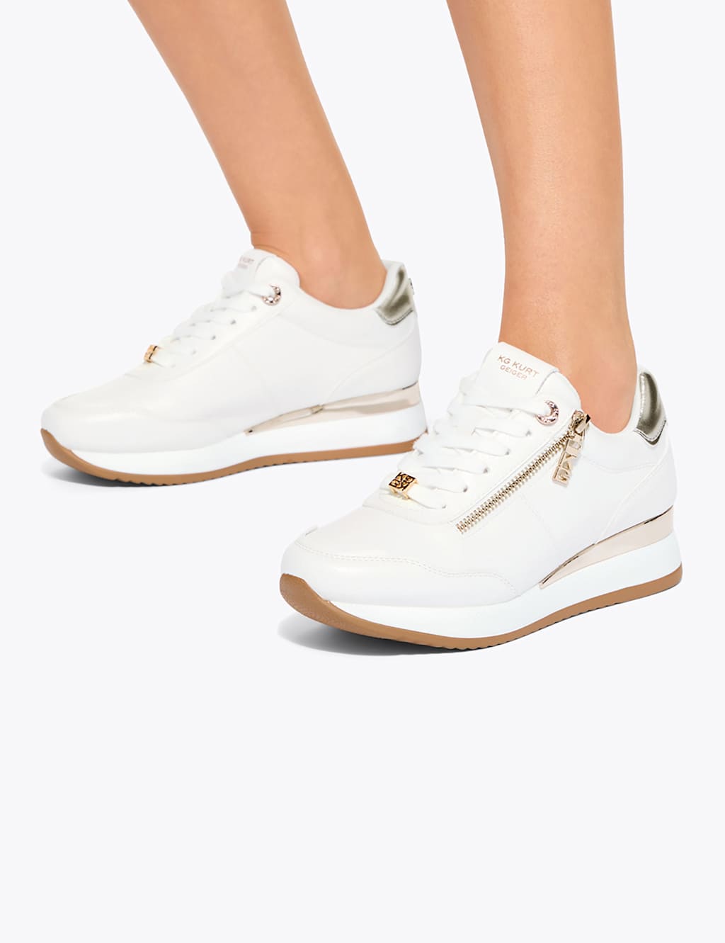 Kurt Geiger Women's Lace Up Zip Detail Wedge Trainers - 4 - White - Available at M&S