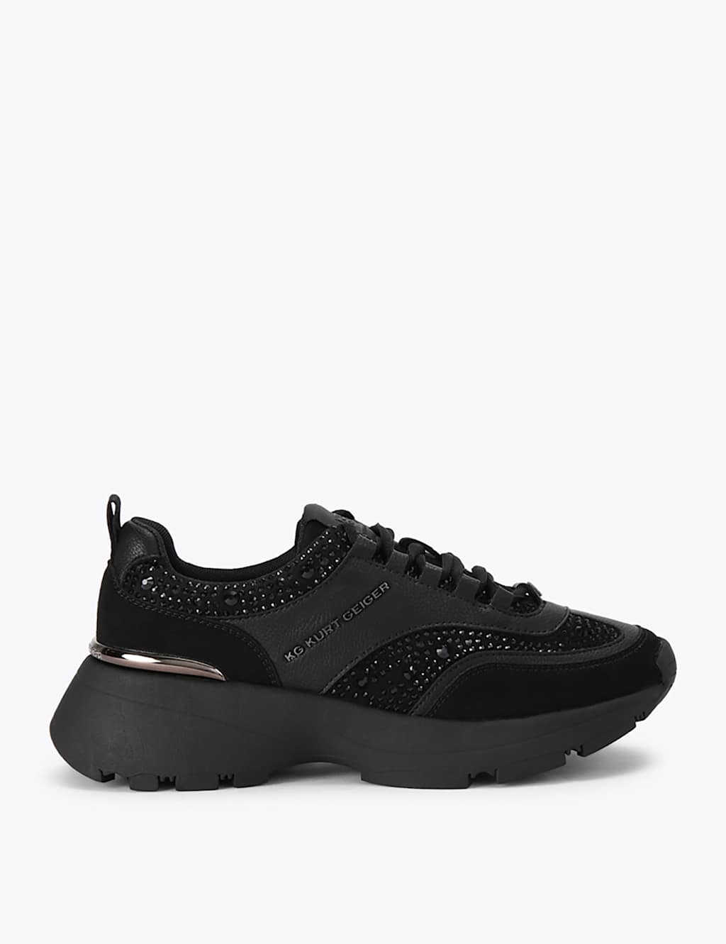 Kurt Geiger Women's Lace Up Sparkle Chunky Wedge Trainers - 6 - Black - Available at M&S