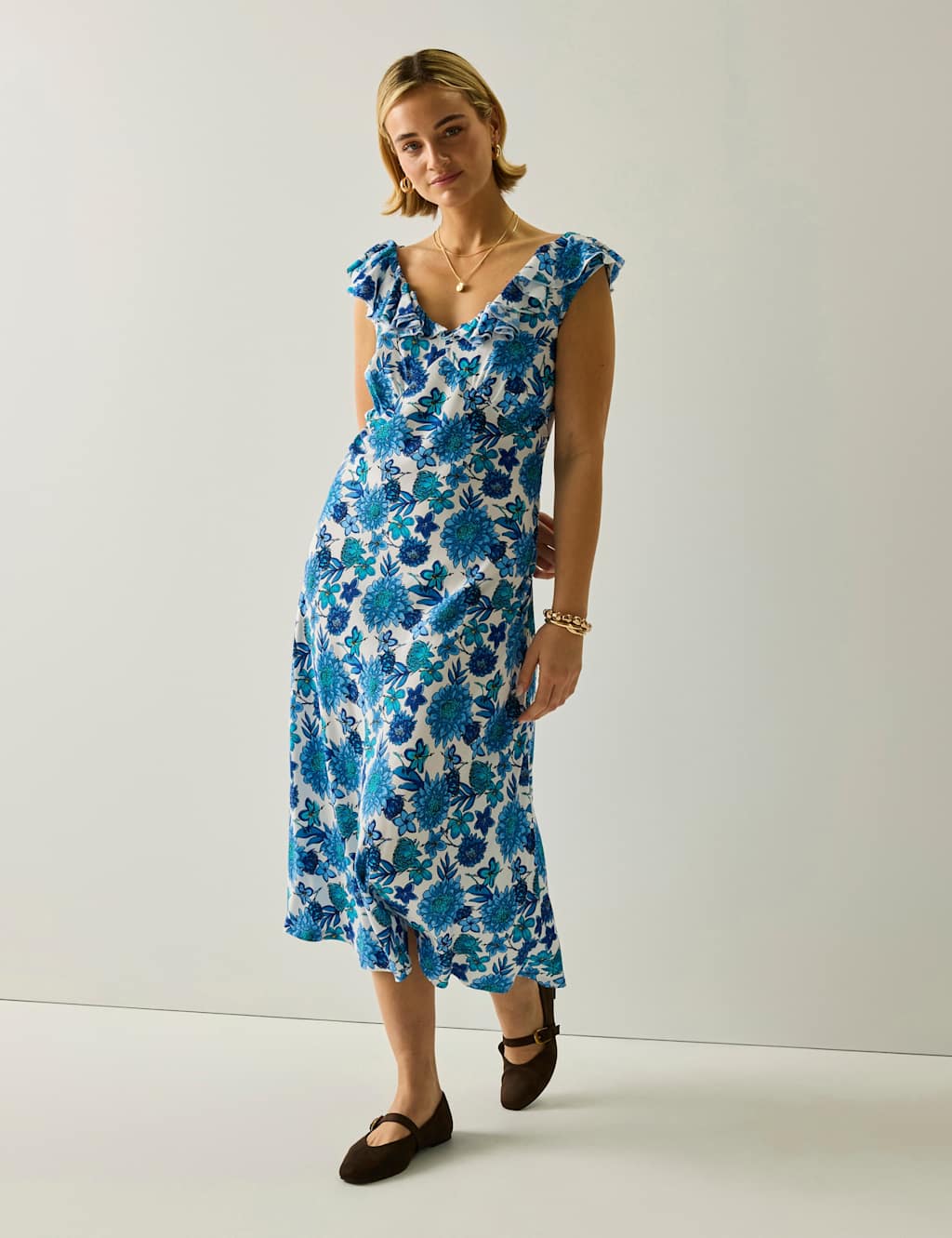 Regatta Women's Camberina Floral Ruffle Midi Slip Dress - 12 - Blue Mix - Available at M&S