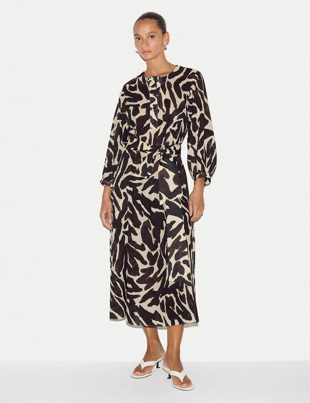 Jigsaw Women's Pure Cotton Animal Print Midi Tea Dress - 10 - Brown Mix - Available at M&S
