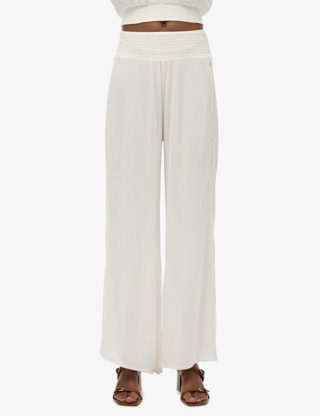 Textured Elasticated Waist Wide Leg Trousers