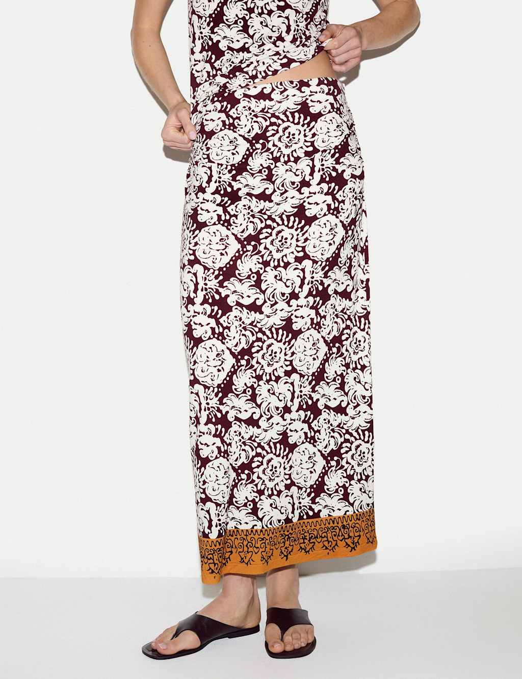 Jigsaw Women's Jersey Floral Maxi A-Line Skirt - Small - Burgundy Mix - Available at M&S