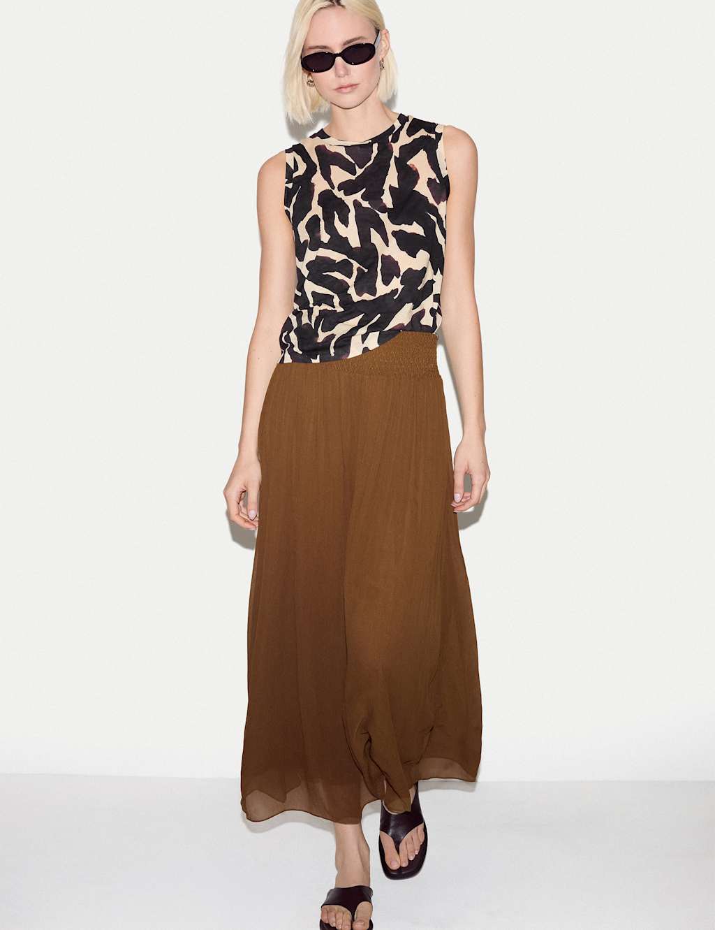 Jigsaw Women's Pure Cotton Slub Zebra Print Tank Top - Extra Small - Brown Mix - Available at M&S