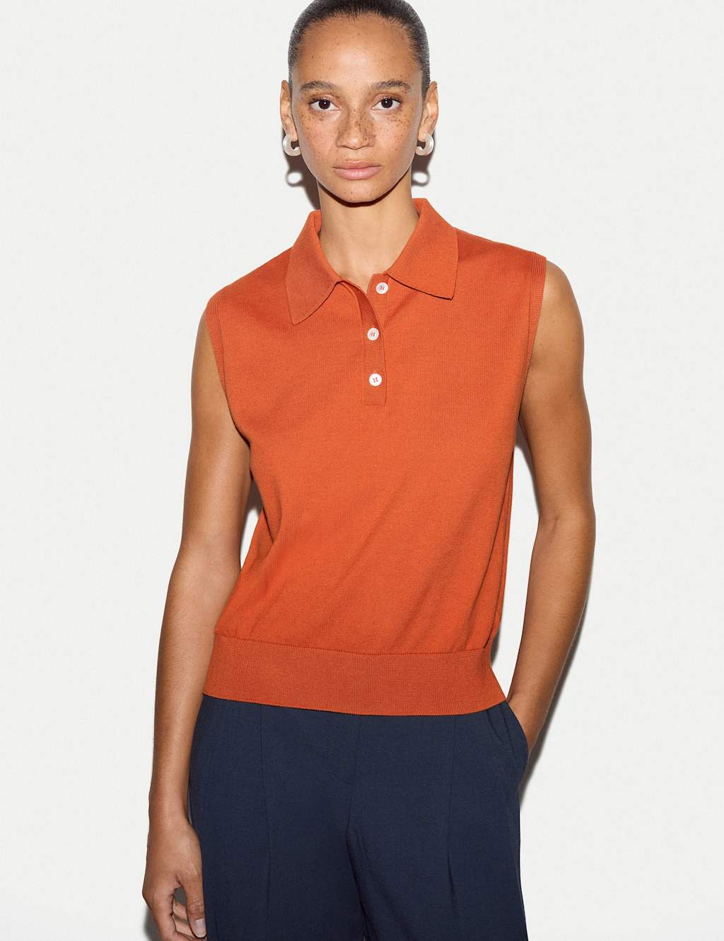 Jigsaw Women's Pure Cotton Collared Vest Top - Small - Orange - Available at M&S