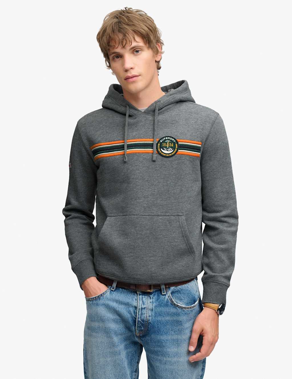 Superdry & Co Men's Cotton Rich Striped Hoodie - L - Grey - Available at M&S
