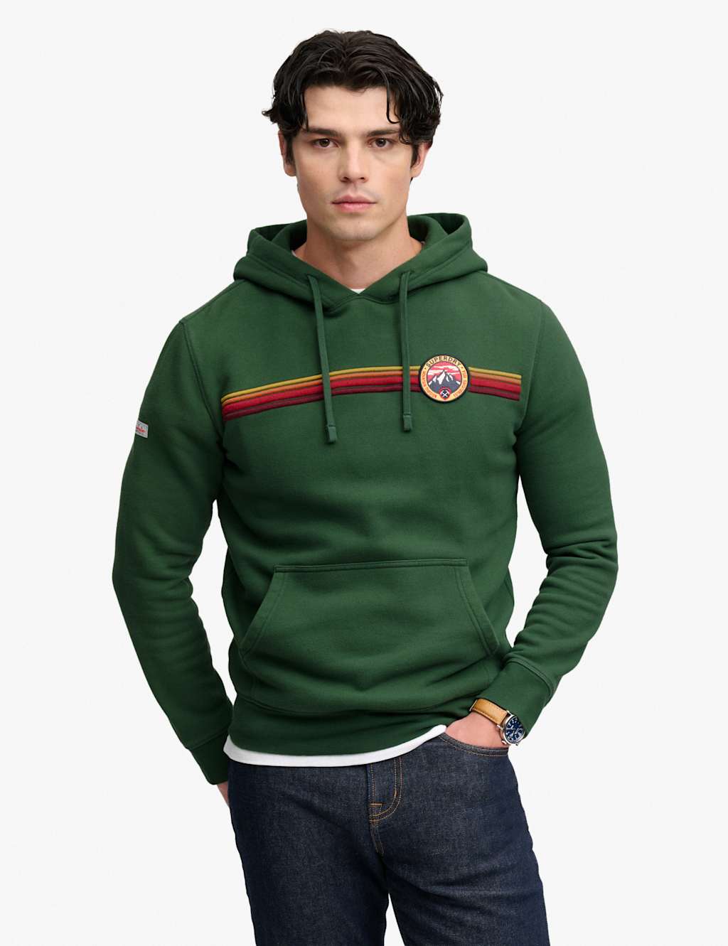 Superdry & Co Men's Cotton Rich Outdoors Stripe Logo Hoodie - L - Green - Available at M&S