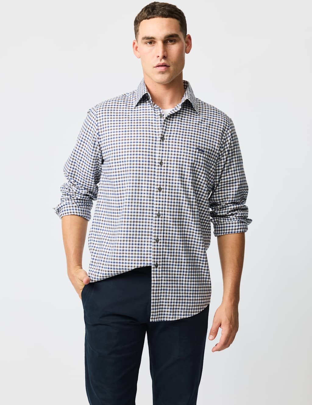 Rodd & Gunn Men's Cotton Linen Blend Checked Oxford Shirt - XS - Brown Mix - Available at M&S