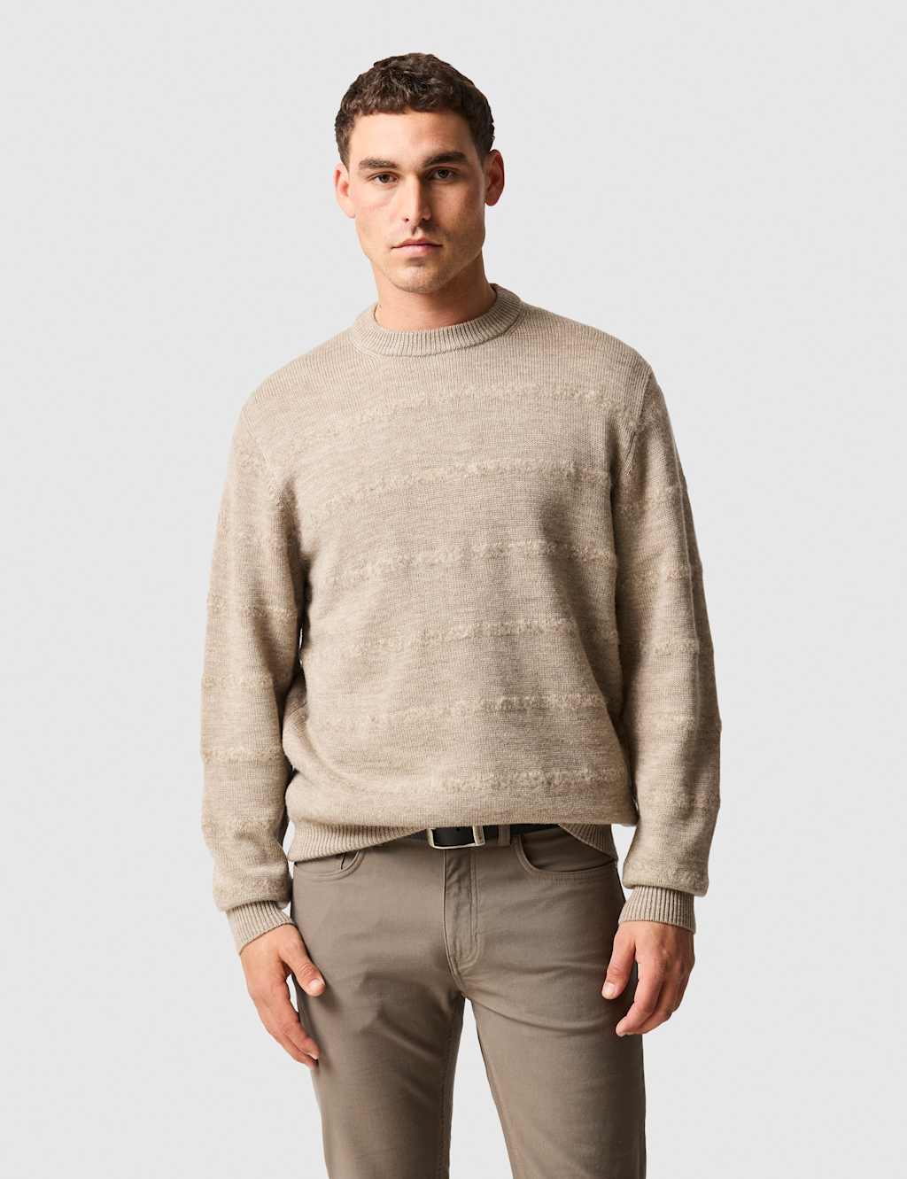 Rodd & Gunn Men's Wool Rich Crew Neck Textured Jumper - L - Natural - Available at M&S