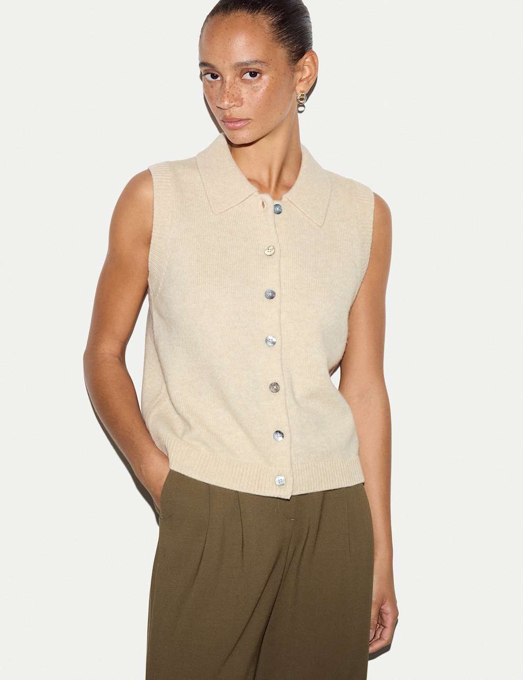 Jigsaw Women's Wool Rich Collared Button Through Vest - Small - Cream - Available at M&S
