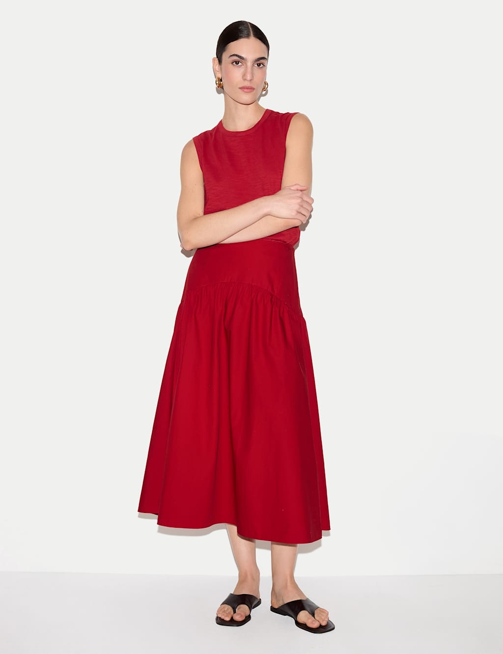 Jigsaw Women's Pure Cotton Midi A-Line Skirt - 10 - Red - Available at M&S