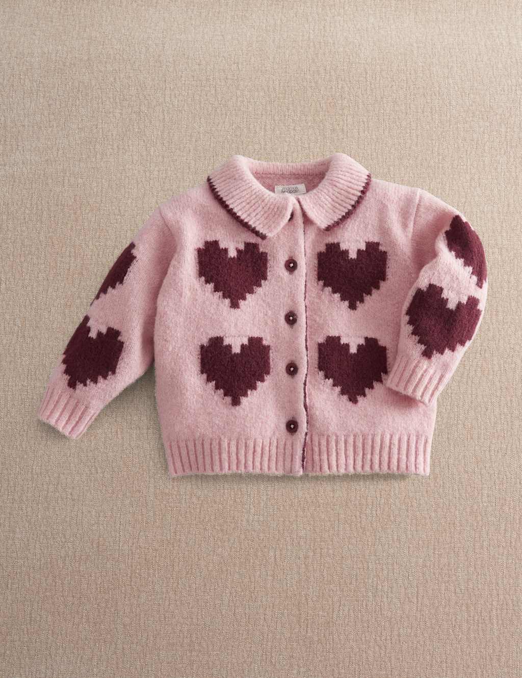Mamas & Papas Girls Knitted Heart Cardigan (0 Mths - 3 Yrs) - 6-9 Months - Pink - Available at M&S