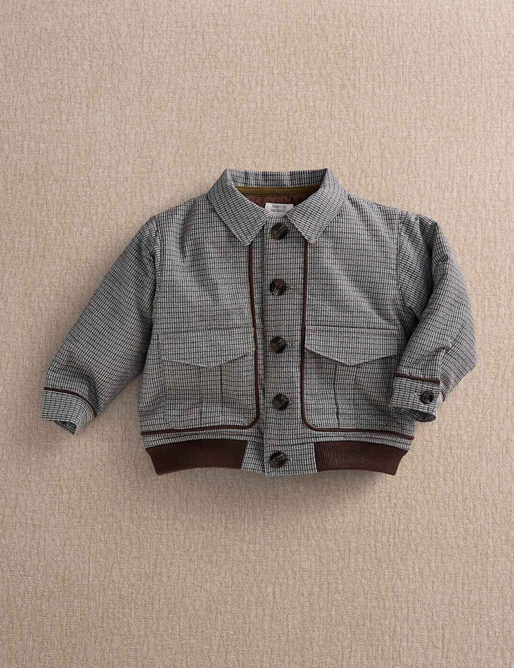 Mamas & Papas Boys Cotton Rich Houndstooth Bomber Jacket (3-36 Mths) - 12-18 Months - Brown - Available at M&S