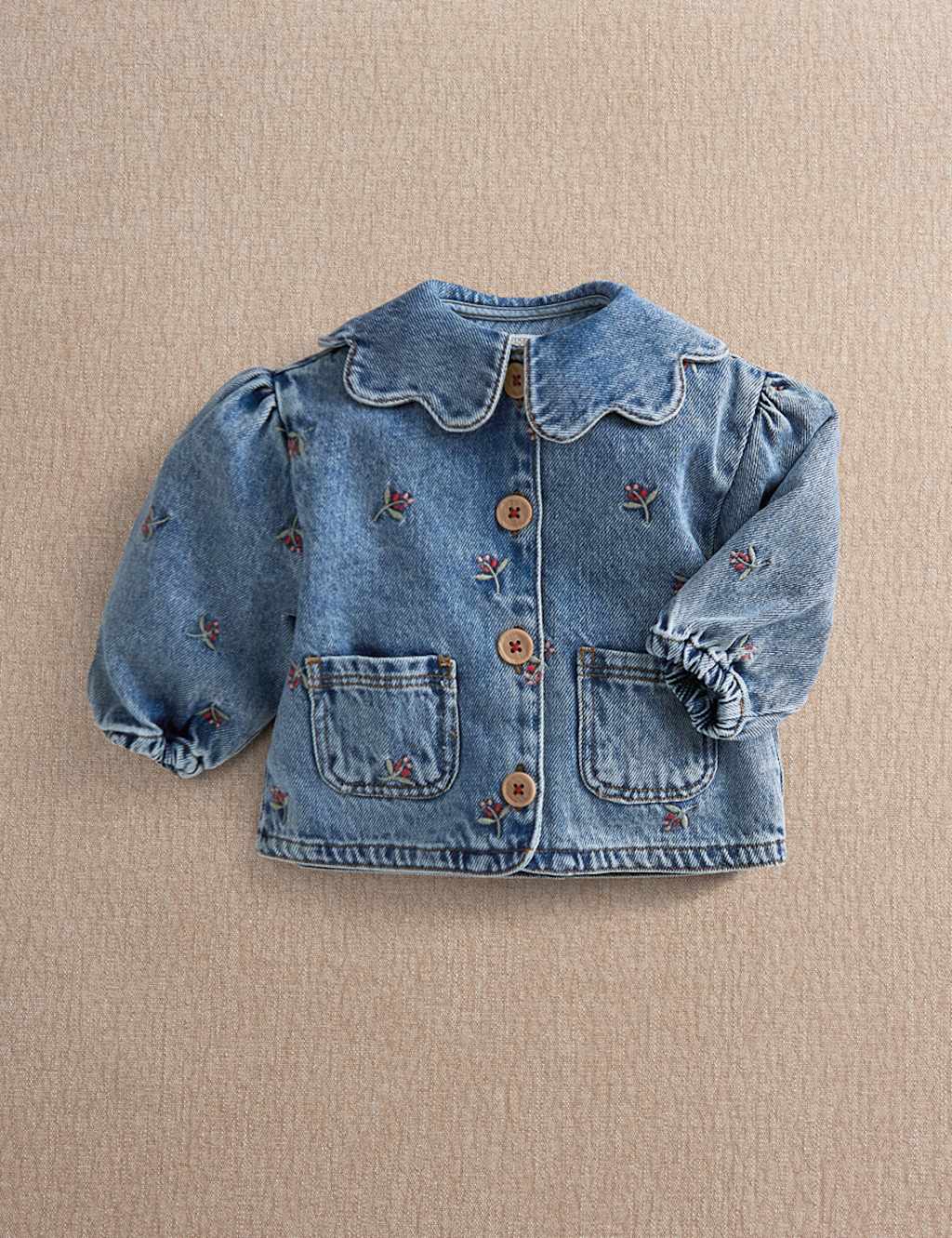 Mamas & Papas Girls Denim Berry Embroidered Jacket (3-36 Mths) - 18-24 Months - Blue - Available at M&S