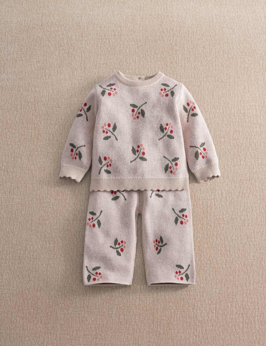 Mamas & Papas Girls 2 Piece Berry Knitted Outfit (0-3 Yrs) - 18-24 Months - Pink - Available at M&S