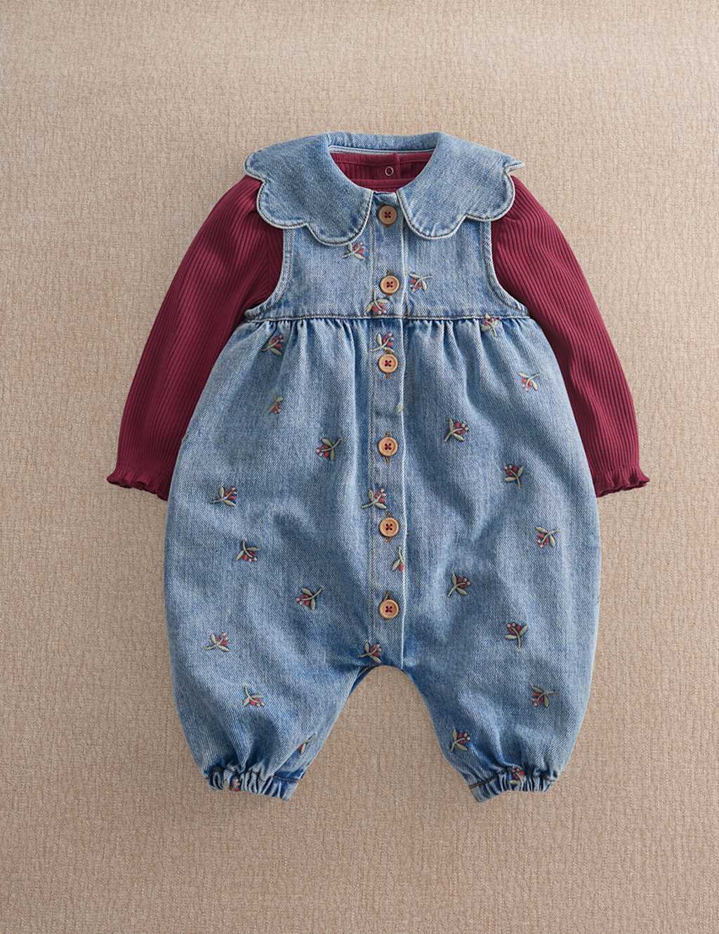 Mamas & Papas Girls 2 Piece Berry Dungaree Outfit (0-2 Yrs) - 9-12 Months - Blue - Available at M&S