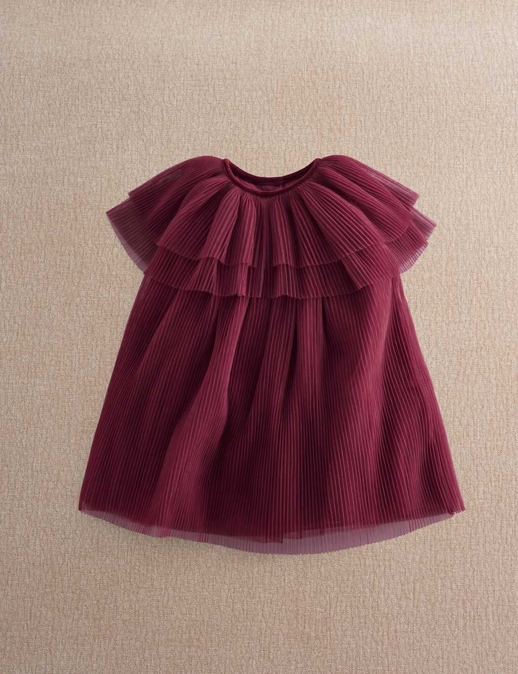 Mamas & Papas Girls Tulle Pleated Cape Dress (3-36 Mths) - 12-18 Months - Burgundy - Available at M&S