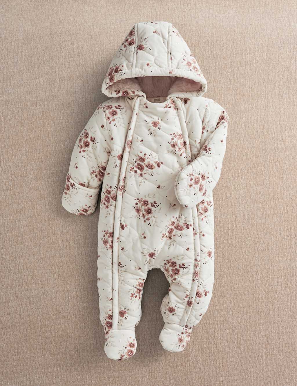 Mamas & Papas Girls Pure Cotton Ditsy Floral Pramsuit (0-12 Mths) - Newborn - 1 Months - Pink - Available at M&S