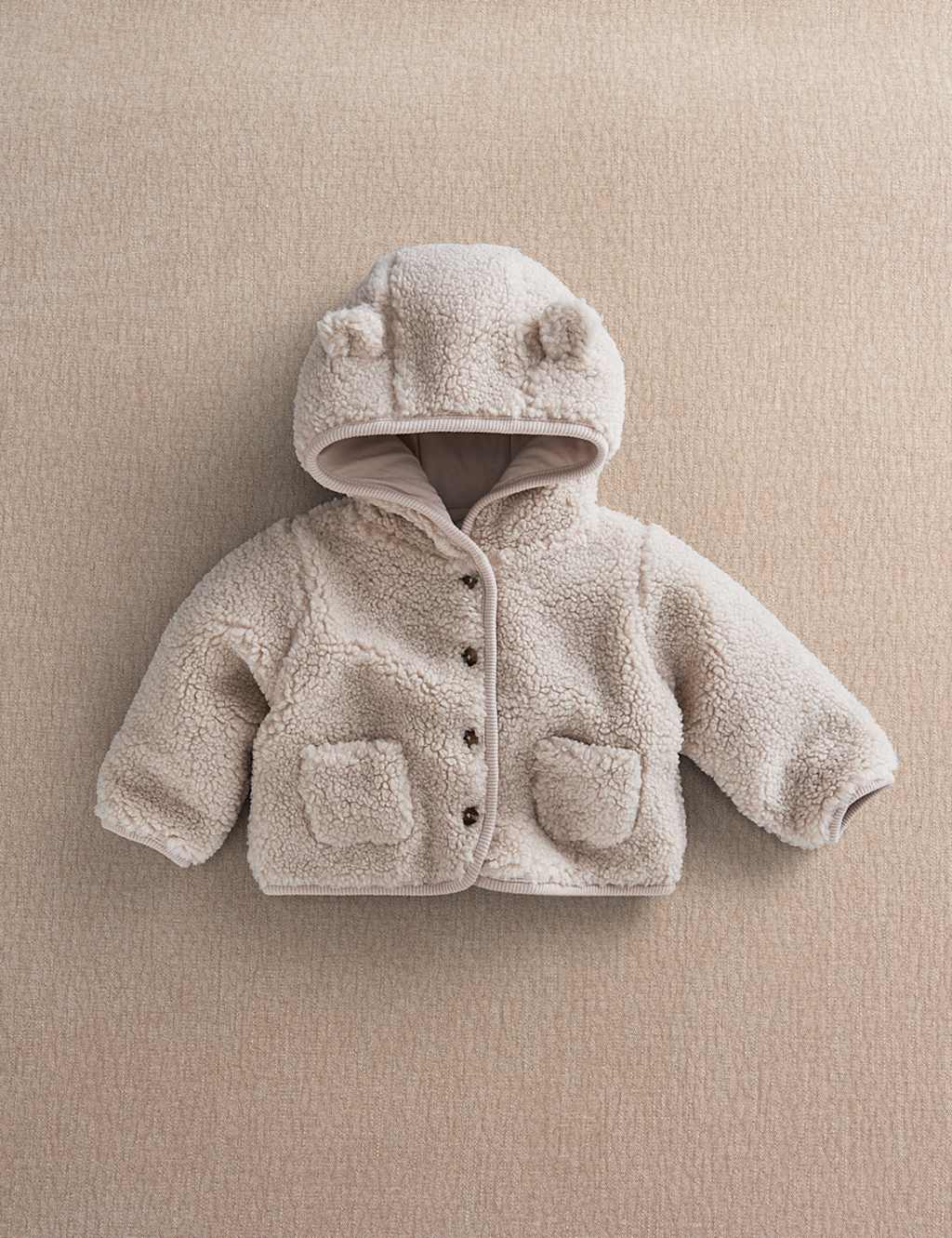 Mamas & Papas Kids Hooded Fleece Jacket (0-12 Mths) - 9-12 Months - Beige - Available at M&S