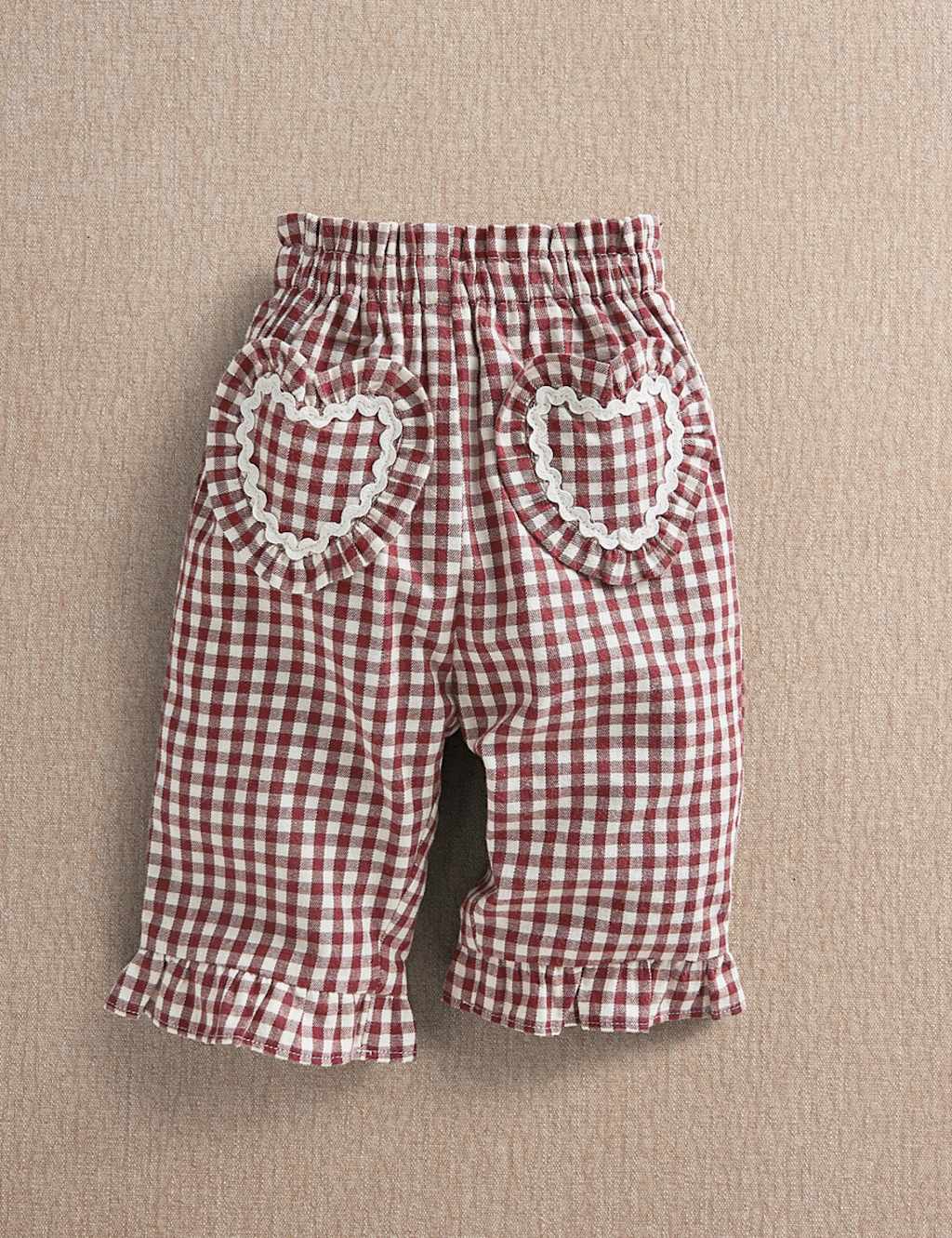 Mamas & Papas Girls Pure Cotton Gingham Heart Frill Trousers (0-3 Yrs) - 12-18 Months - Red - Available at M&S