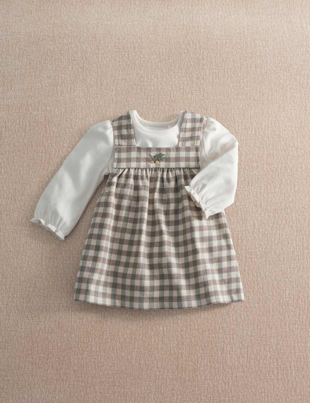 Mamas & Papas Girls 2 Piece Pure Cotton Gingham Outfit (0-24 Mths) - 0-3 Months - Beige - Available at M&S